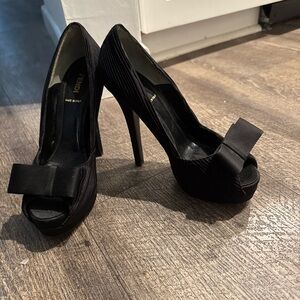 Fendi Black Bow Peep-Toe Heels
